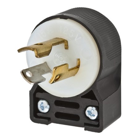 HUBBELL WIRING DEVICE-KELLEMS Locking Devices, Twist-Lock®, Industrial, Male Plug, 15A 125V, 2-Pole 3-Wire Grounding, L5-15P, Screw Terminal, Black and White, Angled,  HBL4720CA